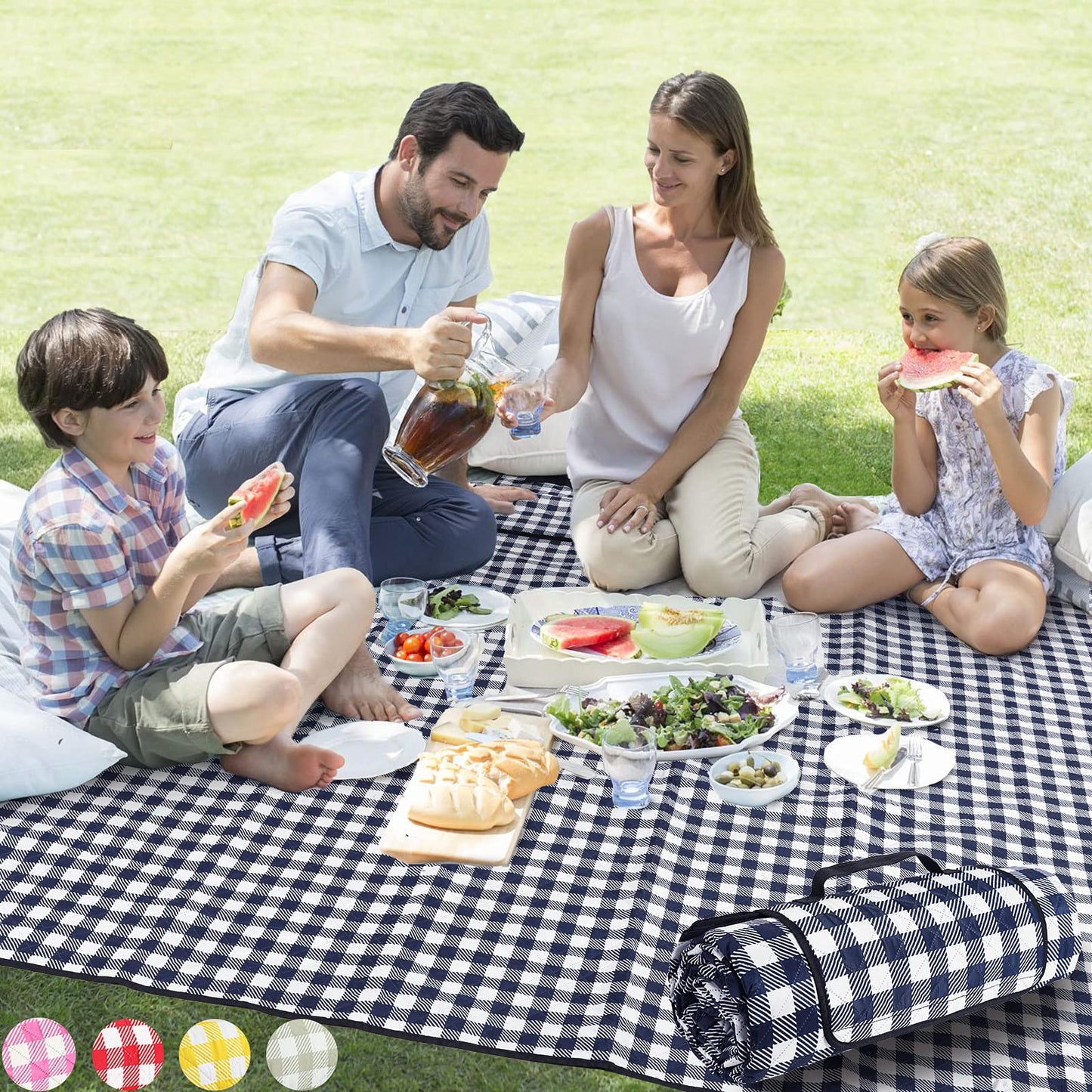 ZAZE XL Picnic Blanket 80"x80" — Waterproof, Foldable, Gingham Style for Beach, Camping, or Garden | Ideal for Couples, Weddings, and Green Gifts (Green/White)
