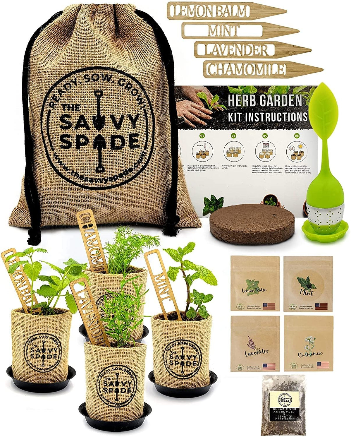 Indoor Herb Garden Starter Kit | Non-GMO Heirloom Seeds for Basil, Cilantro, Oregano & Parsley