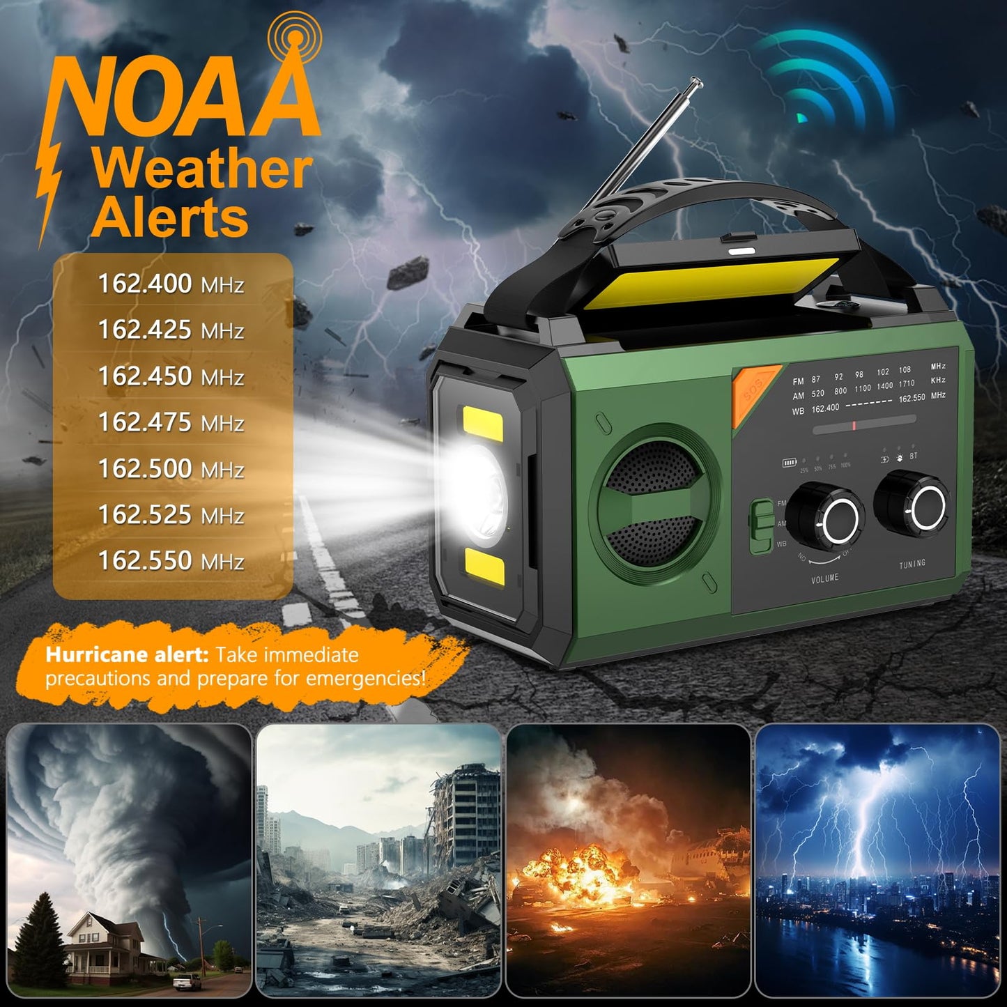 20000mAh Hand Crank Emergency Radio,AM/FM NOAA Weather Radio with 74000mWh Power Bank Cell Phone Charger,Solar Radio with LED Flashlight,USB Charged,Compass,SOS Alarm Camping & Survival(Grass Green)