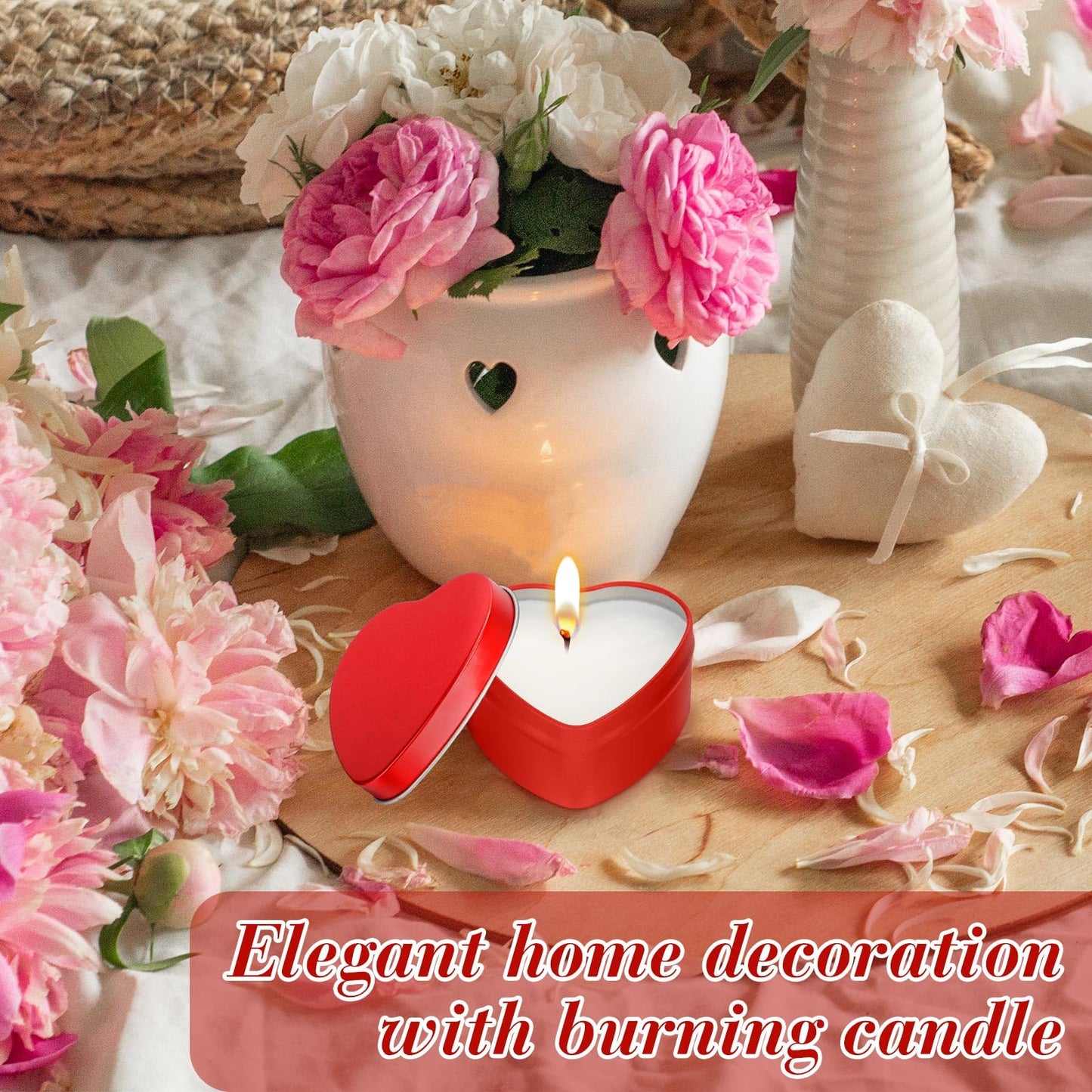 Vesici 24 Pcs 6.5 oz Heart Shaped Metal Candle Tins with Lids Valentine's Day Red Heart Empty Candle Jars Candle Containers Cans Heart Box for Making Candles Valentines Day Party Gift Supplies