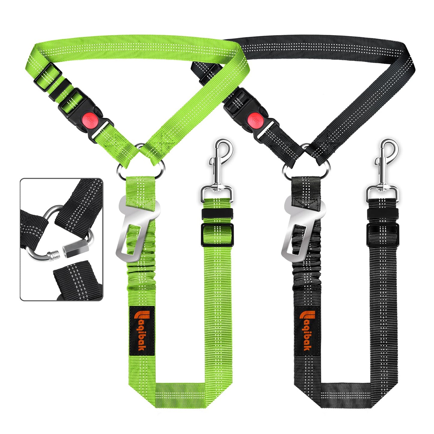 Removable Dog Seat Belt Harness for Car, 3 in 1 Pet Dog Car Seatbelt Leash, Retractable Restraint Secures to Vehicle Headrest & Adjustable Reflective Bungee Dog Seatbelt Tether, Blue and Black