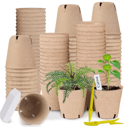120-Cell Seed Starter Kit | 10-Pack Biodegradable Peat Pots + Labels & Transplant Tools