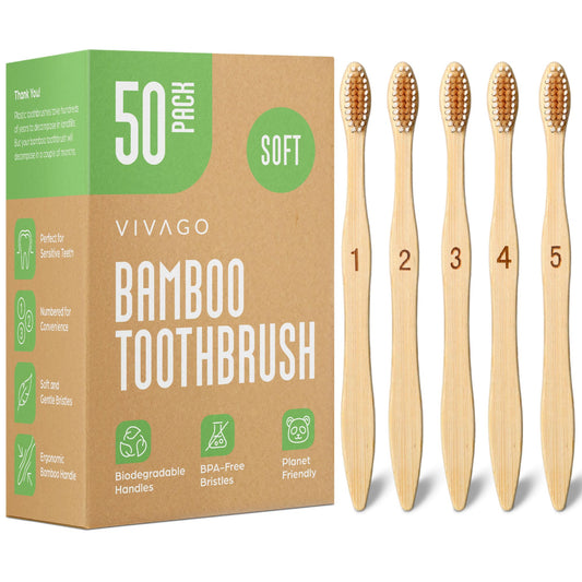 Biodegradable Bamboo Toothbrushes | Pack 10 – Soft Bristles, BPA Free, Eco-Friendly