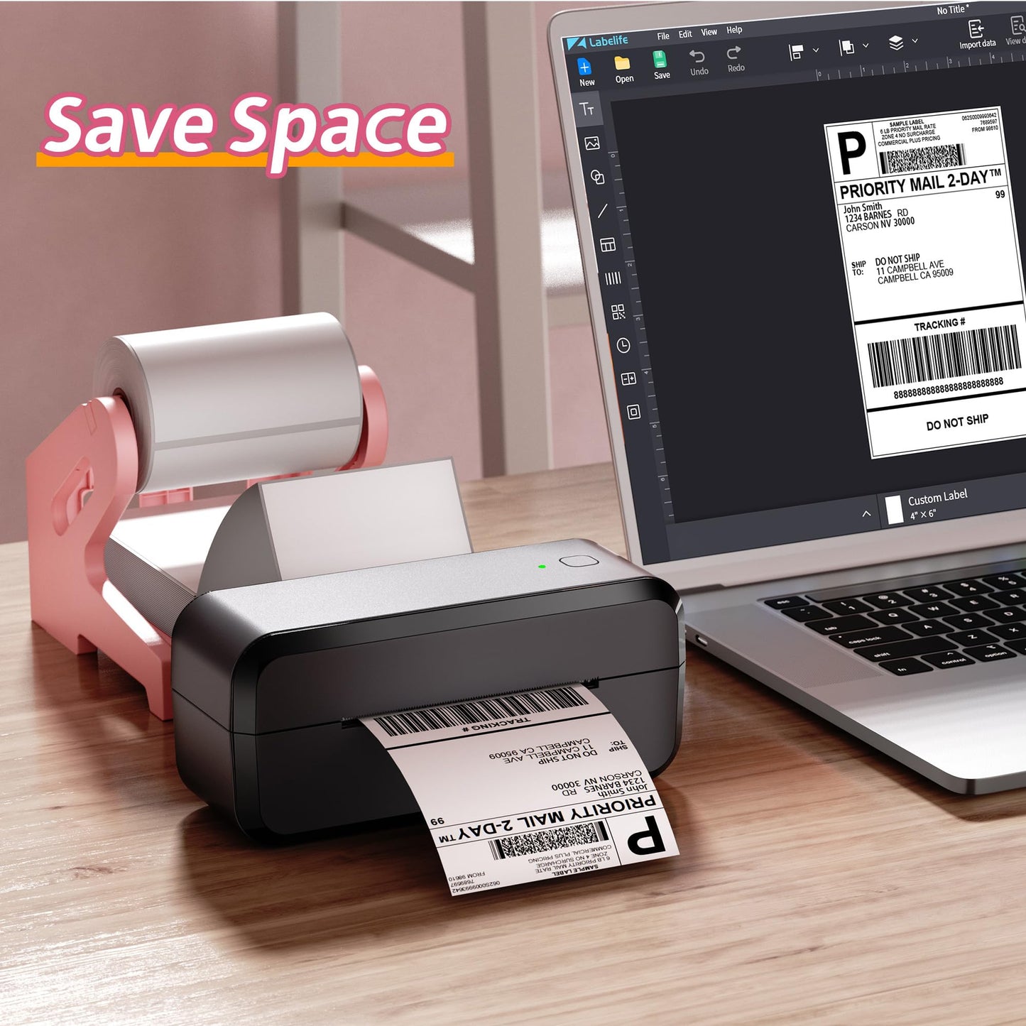 Label Holder, Thermal Label Holder for Rolls and Fan-Fold 4x6 Labels, Shipping Desktop Label Printer Accessory Supplies for Home, Office Sticker Dispenser for Holographic (Black)