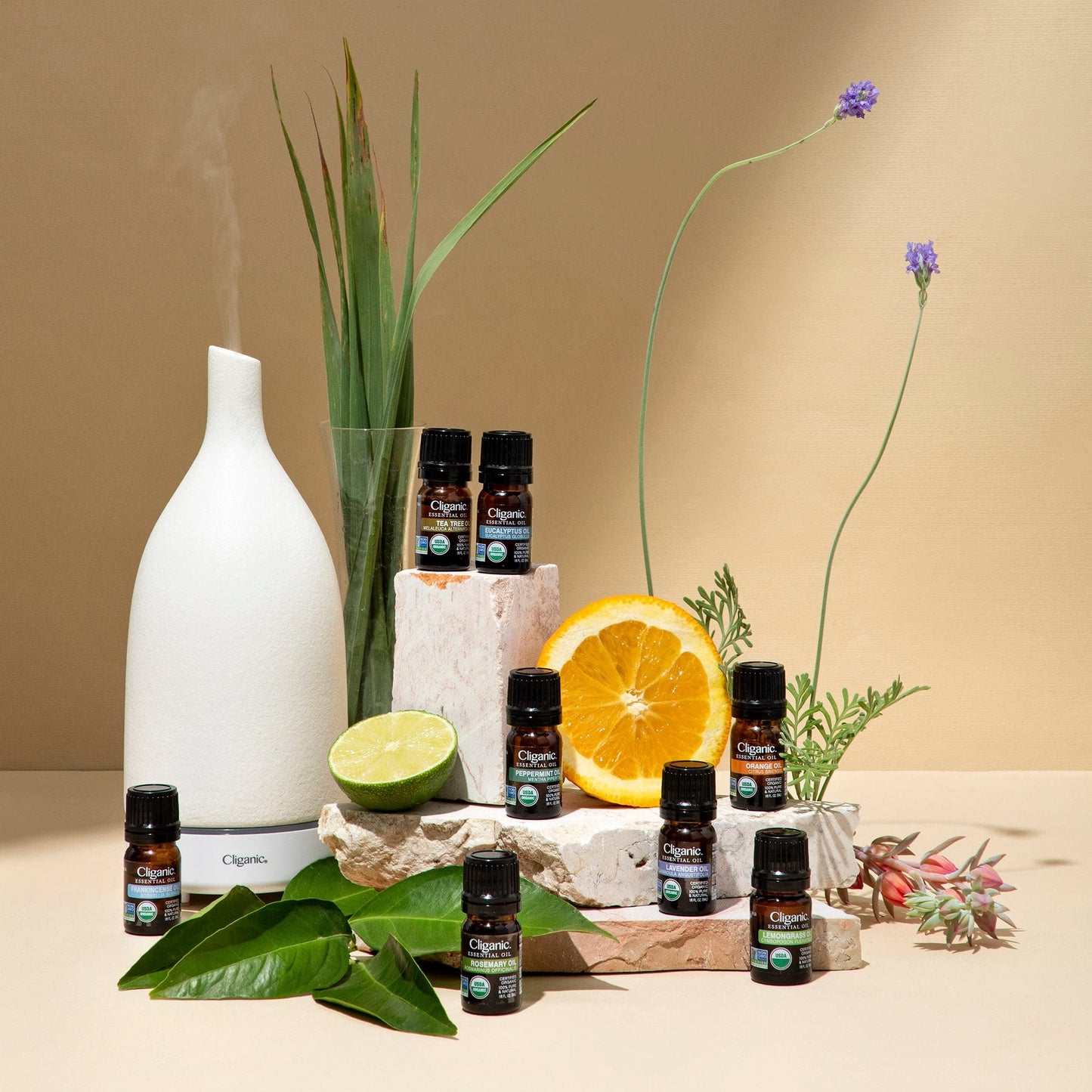 Cliganic Organic Essential Oils Set (Top 5) - 100% Pure Natural - Aromatherapy, Candle Making - Peppermint, Lavender, Eucalyptus, Lemongrass & Orange (Packaging May Vary)