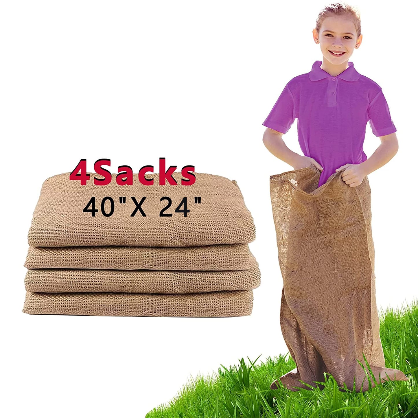 8 Pack Burlap Potato Sack Race Bags, 24"x40" Outdoor Lawn Games for Kids & Adults, Outside yard games for Birthday Party, Field Day Family Reunion, Carnival, Easter, Halloween, 4th of July
