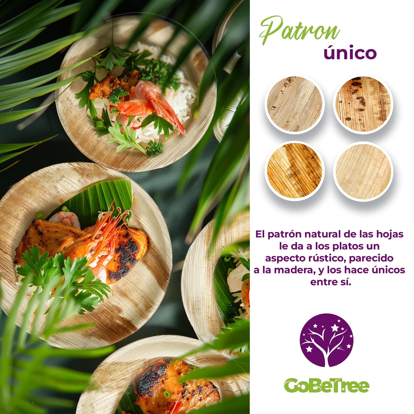 Eco-friendly pack: 25 palm plates 25 cm + 75 compostable wooden cutlery