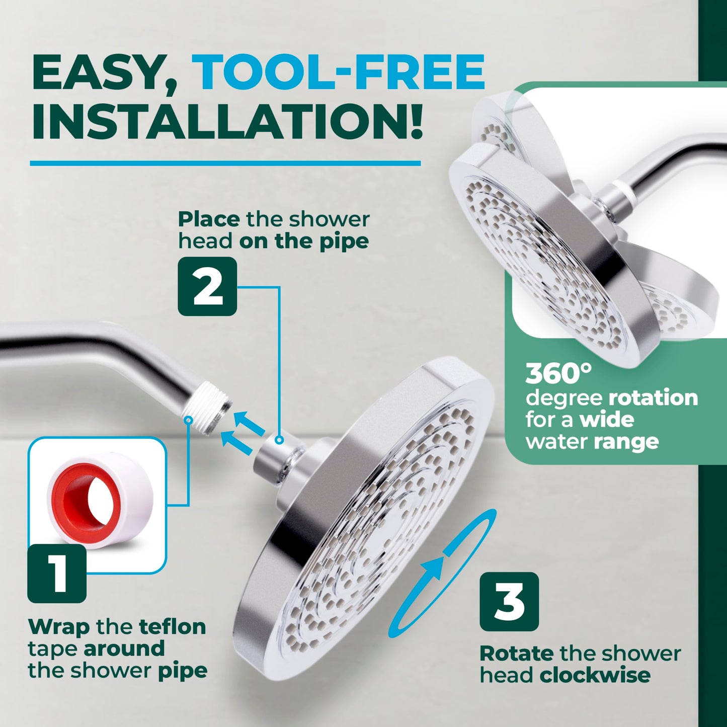 Winthorpe Eco-Friendly Shower Head – High Pressure Rainfall, Water Saving 1.8 GPM, Modern Design & Easy Installation