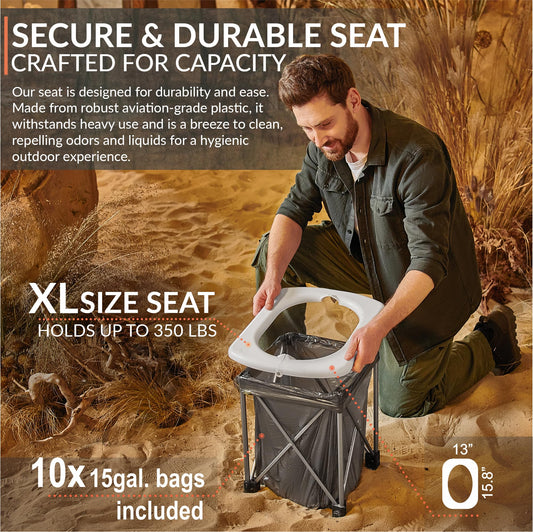 Foldable Camping Toilet XL | Ultralight Aluminum Frame, Supports up to 350 lb – Eco Outdoor