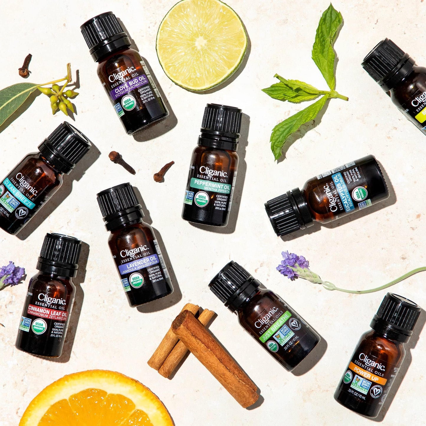 Cliganic Organic Essential Oils Set (Top 5) - 100% Pure Natural - Aromatherapy, Candle Making - Peppermint, Lavender, Eucalyptus, Lemongrass & Orange (Packaging May Vary)