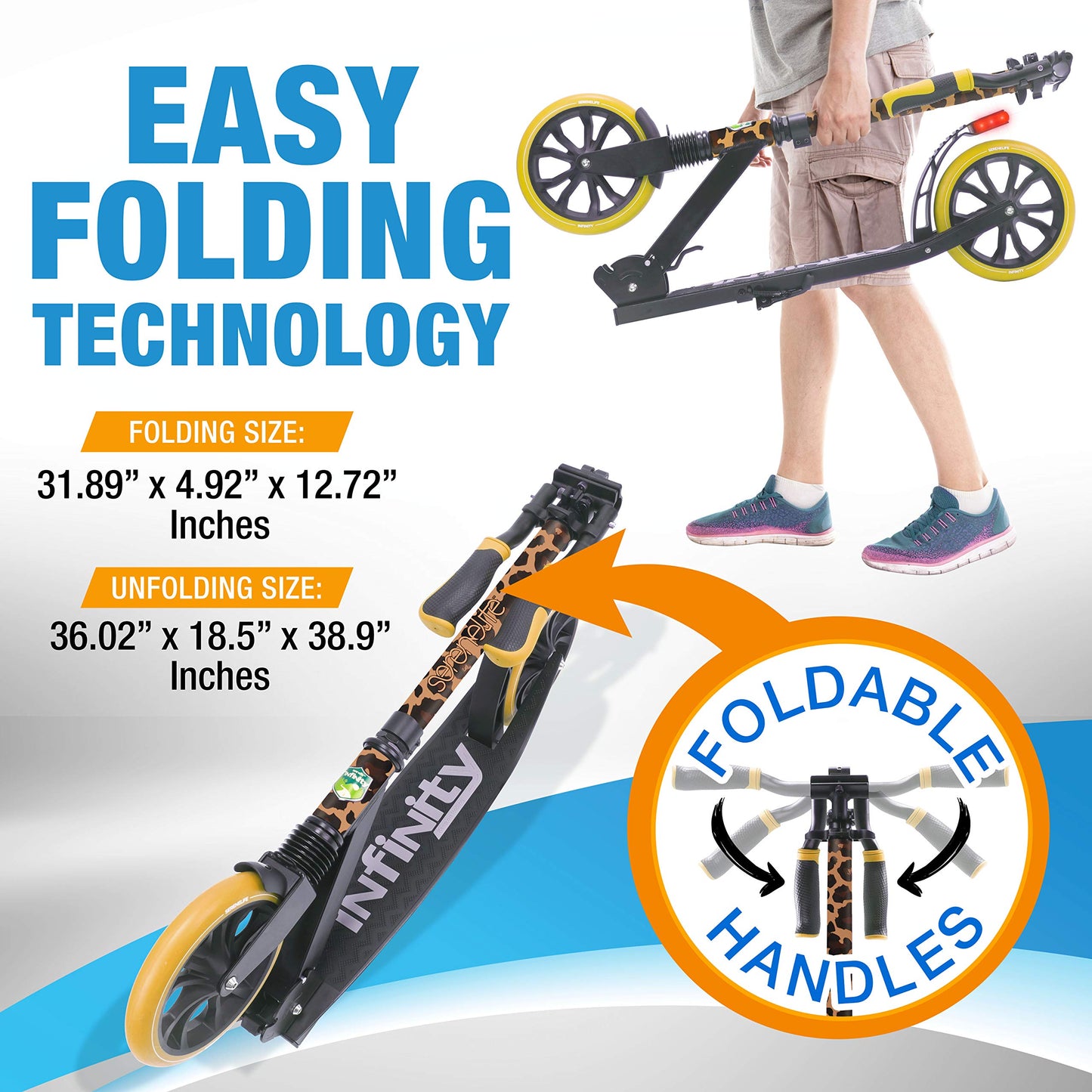 SereneLife Kick Scooter Adult Teenagers Kids- 2 Wheel Kids Scooter with Adjustable T-Bar Handlebar - Alloy Anti-Slip Deck - Portable Folding Scooters for Kids with Carrying Strap