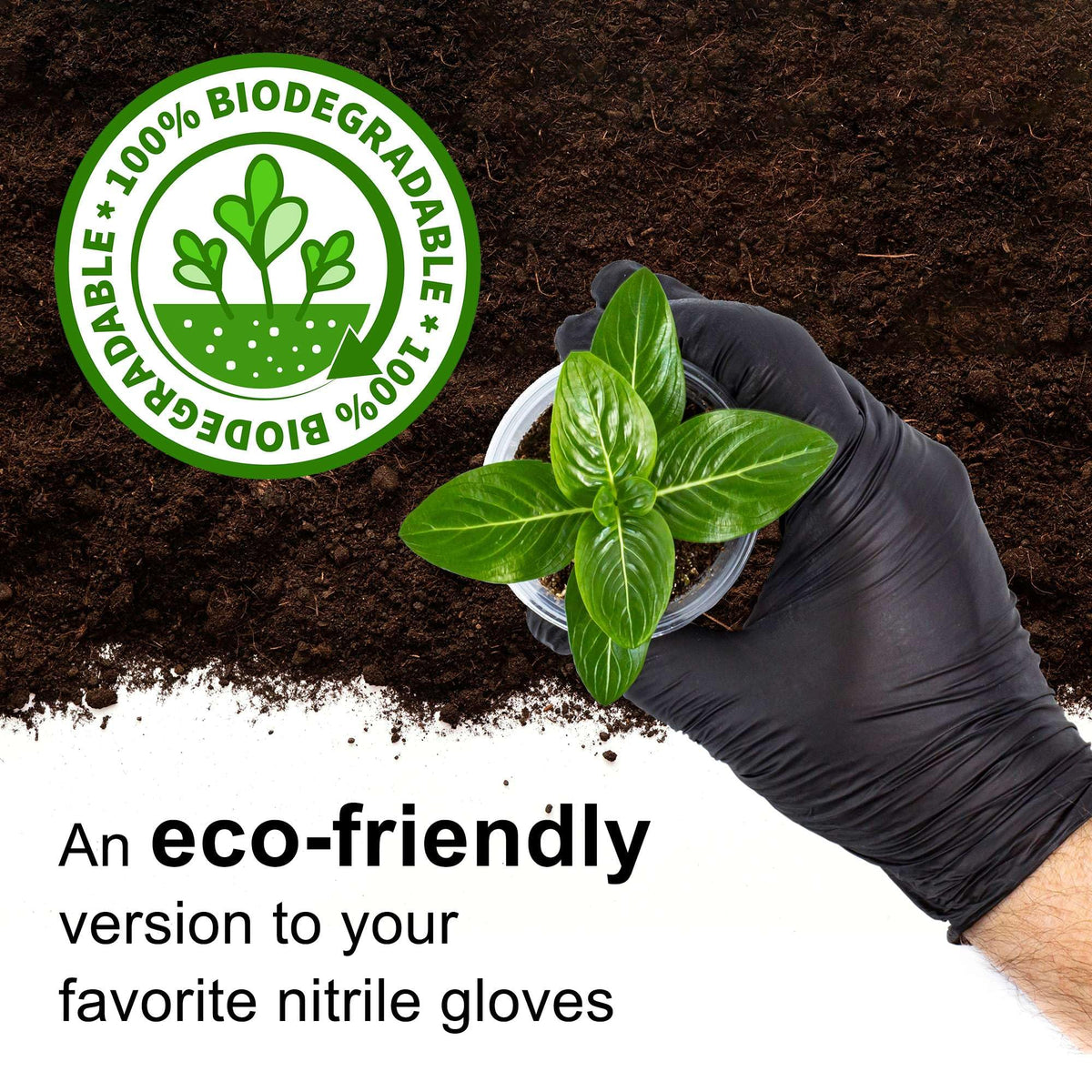 FifthPulse Biodegradable Nitrile Gloves – 150 Count, Black, Latex-Free, Powder-Free
