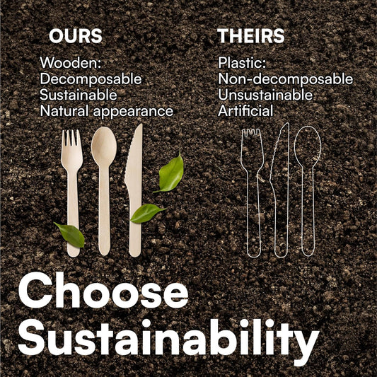 H&S Eco-Friendly Cutlery Set | 150 pcs | Compostable Natural Birch Wood 🌿