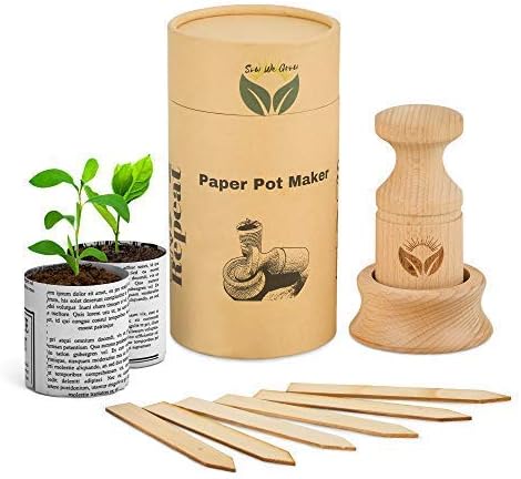 PAPER POT MAKER WOODEN HAND-TOOL- Craft an unlimited supply of biodegradable seedling pots for the garden with this easy to use DIY tool. Makes 1 & 3/4 inch seed starter pots, includes 20 plant labels