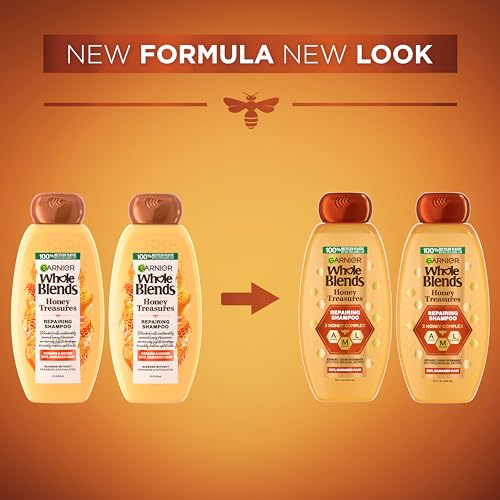 Garnier Whole Blends Honey Treasures Repairing Shampoo, for Dry, Damaged Hair, 22 Fl Oz, 2 Count (Packaging May Vary)
