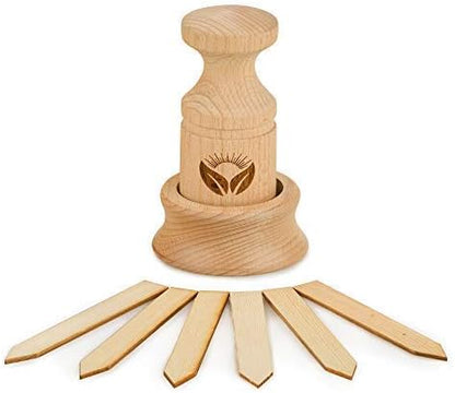 PAPER POT MAKER WOODEN HAND-TOOL- Craft an unlimited supply of biodegradable seedling pots for the garden with this easy to use DIY tool. Makes 1 & 3/4 inch seed starter pots, includes 20 plant labels
