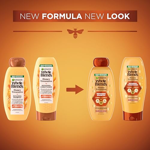 Garnier Whole Blends Honey Treasures Repairing Shampoo, for Dry, Damaged Hair, 22 Fl Oz, 2 Count (Packaging May Vary)