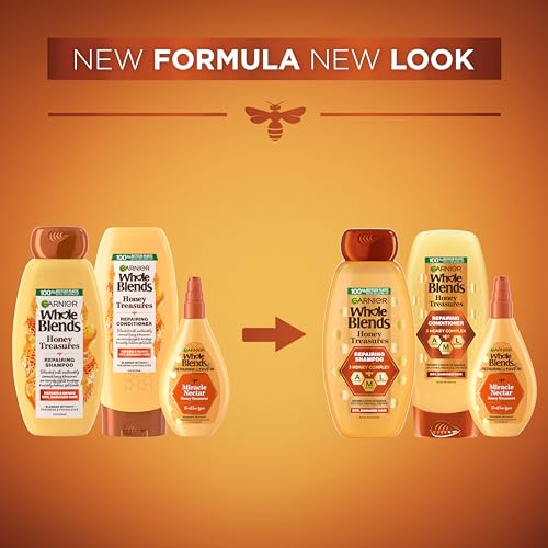 Garnier Whole Blends Honey Treasures Repairing Shampoo, for Dry, Damaged Hair, 22 Fl Oz, 2 Count (Packaging May Vary)