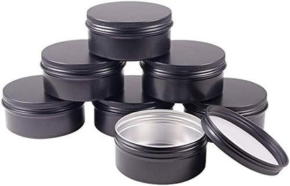 6 oz 12 Packs Black Round Aluminum Tin Cans Screw Top Metal Steel Tins Empty Slip Slide Cosmetic Sample Containers Storage Organization for Salve Crafts Spice Candles