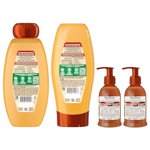 Garnier Whole Blends Honey Treasures Repairing Shampoo, for Dry, Damaged Hair, 22 Fl Oz, 2 Count (Packaging May Vary)