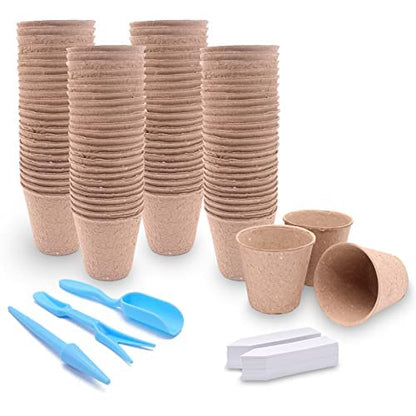 3T GROUP 50 Pcs 3 Inch Small Compostable Plant Pots,Disposable Flower Pots,Biodegradable Pots for Plant,Mini Seed Pots,Planting Pots,Peat Pot,Seeding Pots with Labels for Vegetables,Fruits,Garden