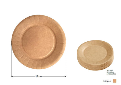 Le NAPPAGE ARTS DE LA MESA 50 Platos de cartón Kraft FSC®- Diámetro 18 cm