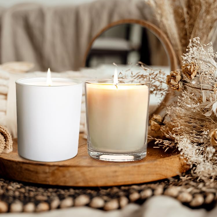 Thick Candle Jars for Making Candles 16 Pcs, 7 OZ Empty Jars with Wood Lids for Candle Making, Sample Container, Frosted White
