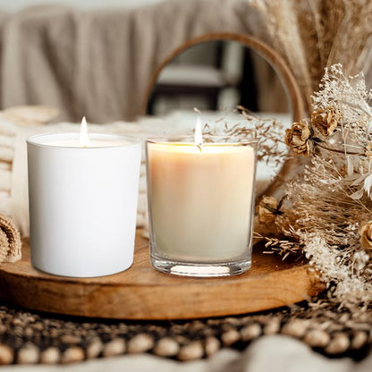 Thick Candle Jars for Making Candles 16 Pcs, 7 OZ Empty Jars with Wood Lids for Candle Making, Sample Container, Frosted White