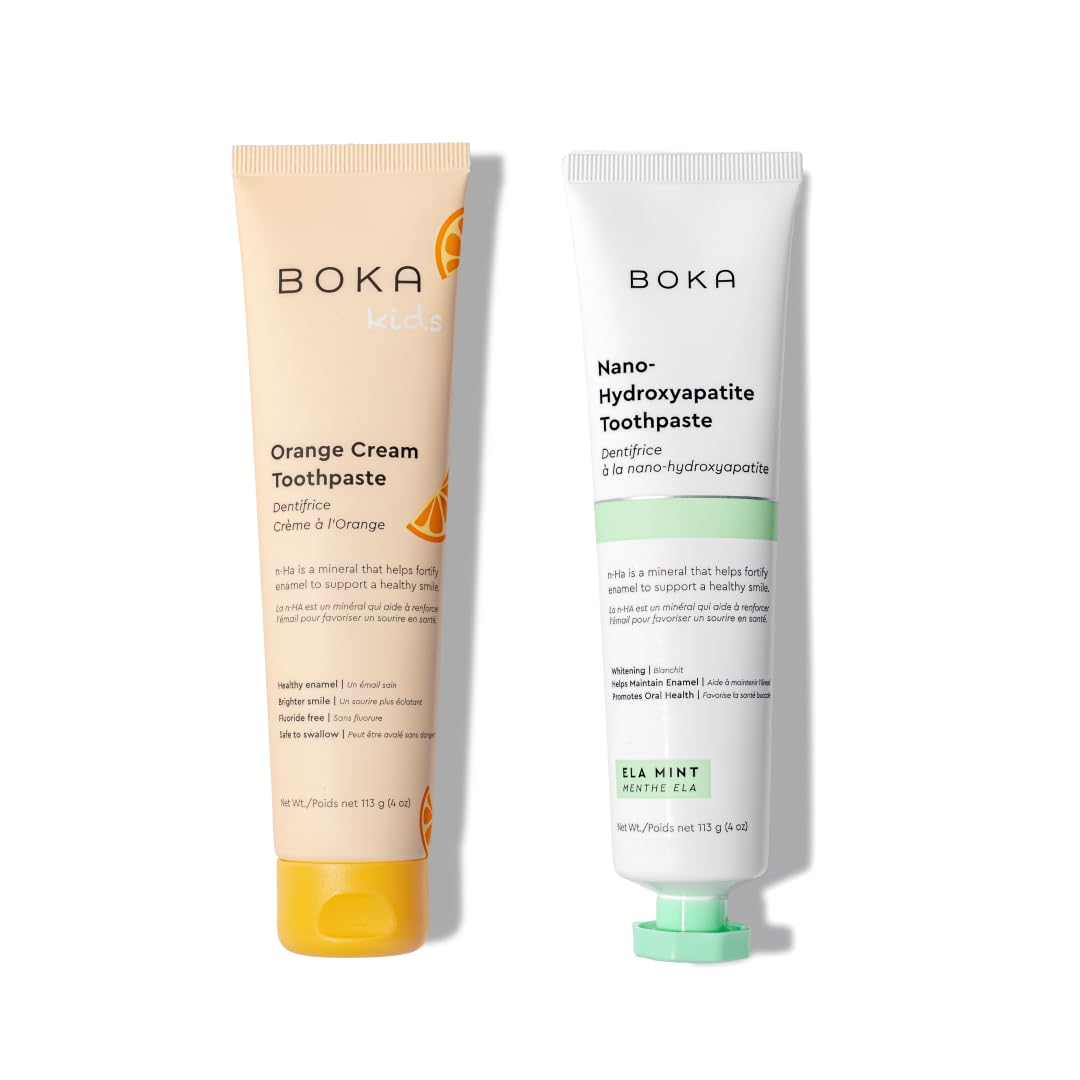 Boka Fluoride Free Toothpaste Nano Hydroxyapatite, Stocking Stuffers Remineralizing, Whitening - Dentist Recommended for Adult, Kids Oral Care Ela Mint Flavor, 4 Fl Oz 1Pk US Manufactured