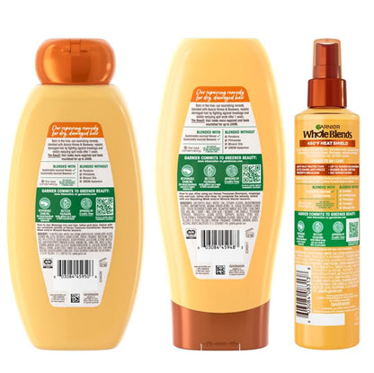 Garnier Whole Blends Honey Treasures Repairing Shampoo, for Dry, Damaged Hair, 22 Fl Oz, 2 Count (Packaging May Vary)