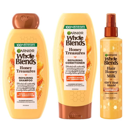 Garnier Whole Blends Honey Treasures Repairing Shampoo, for Dry, Damaged Hair, 22 Fl Oz, 2 Count (Packaging May Vary)