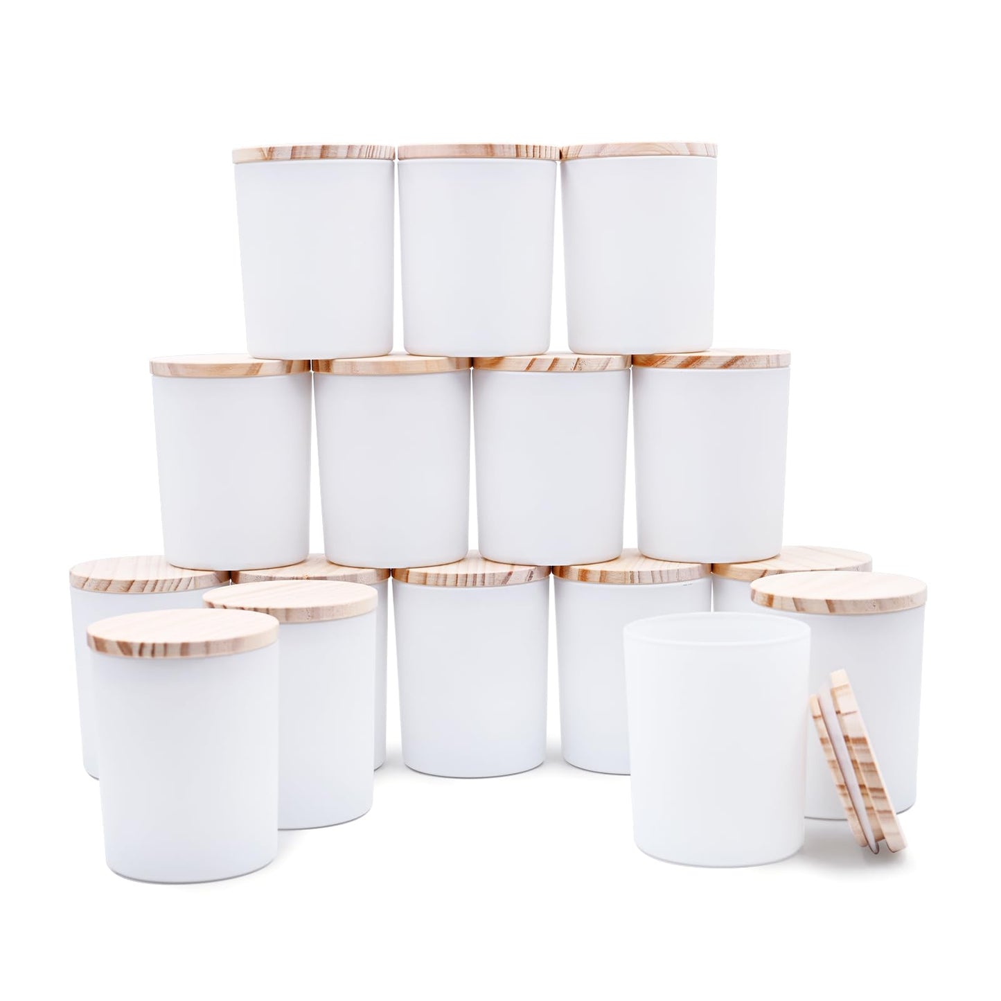 Thick Candle Jars for Making Candles 16 Pcs, 7 OZ Empty Jars with Wood Lids for Candle Making, Sample Container, Frosted White