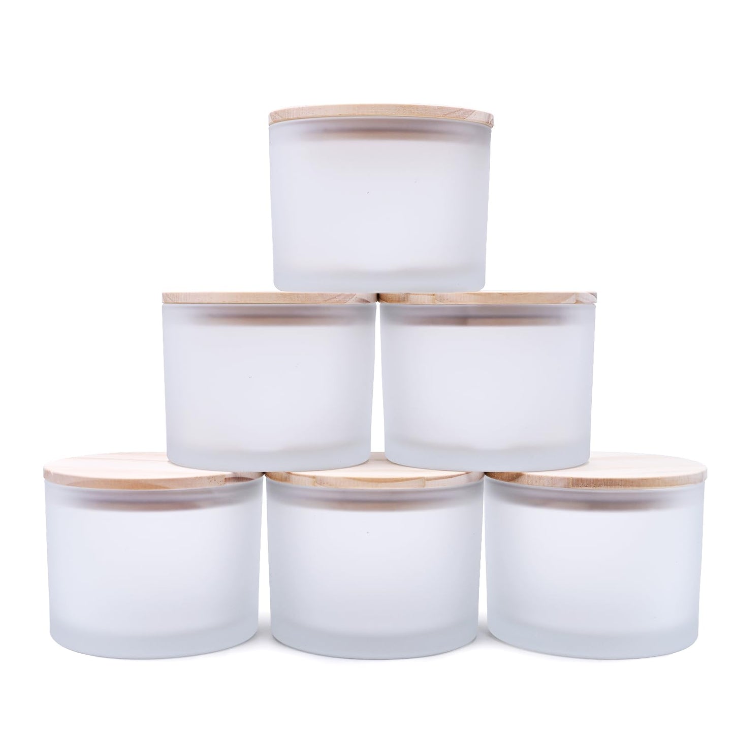 SHOWIN 18 OZ Thick Candle Jars for Making Candles 6 Pcs, Empty Jars with Wood Lids for Candle Making, Sample Container,Frosted White
