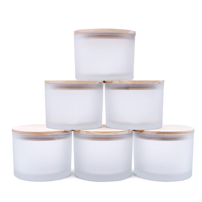 SHOWIN 18 OZ Thick Candle Jars for Making Candles 6 Pcs, Empty Jars with Wood Lids for Candle Making, Sample Container,Frosted White