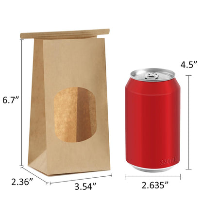 BagDream Bakery Bags with Window Small Kraft Paper Bags 100Pcs 3.54x2.36x6.7 Inches Tin Tie Tab Lock Bags Brown Window Bags Cookie Bags Coffee Bags Treat Bags