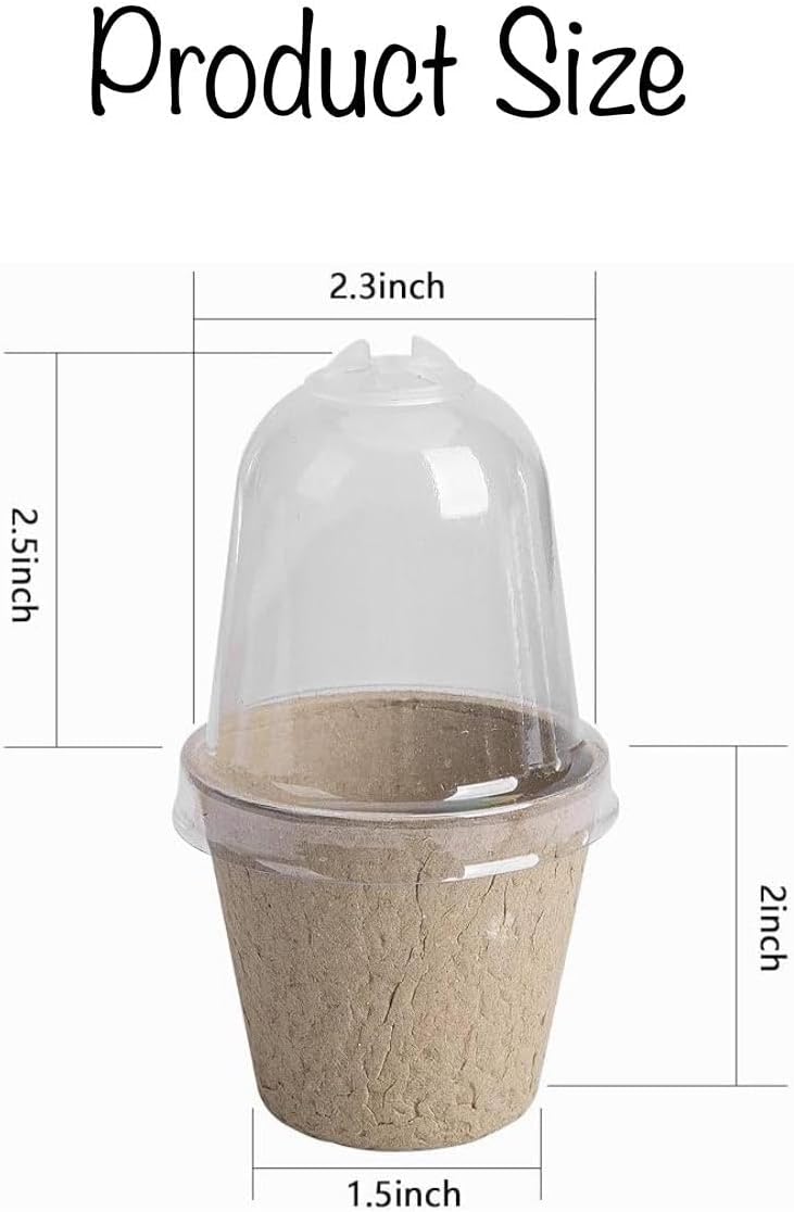 6cm/2.33 inch Biodegradable, Eco Friendly Peat Seedling Pots with Humidity Dome and Plant Label, Natural