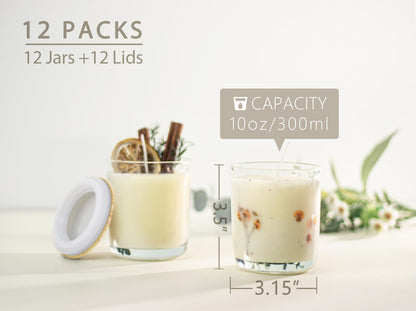 Aroparc Candle Jars for Candle Making 10oz U Shape Base Tumbler Jars for Candle DIY, Wholesale Bulk Candle Jars 12 Jars+12 Metal Lids - Green