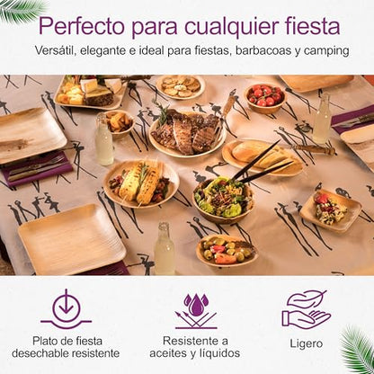 Waipur Platos Hoja de Palma Orgánicos - 25 Platos Desechables Cuadrados 25x25 cm -