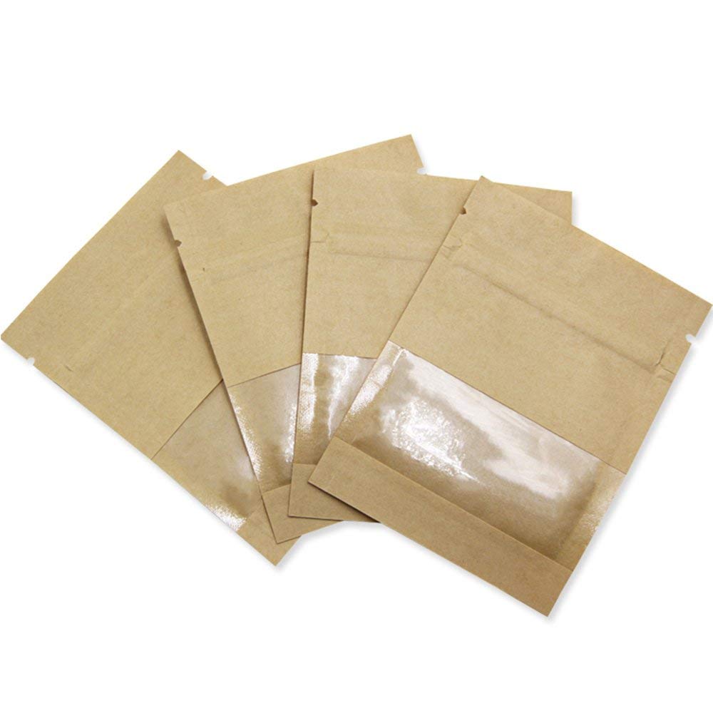 PABCK 100 Pack (Inner Size 2.36x2.36inch) Clear Window Airtight Seed Packets Brown Kraft