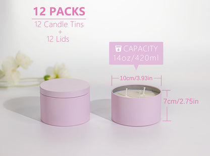Candle Tins with Lids, 3 Wicks Candle Jars 14oz/420ml Candle Containers 12 Pack Seamless Bulk Candle Containers for Candle Making Supplies Wholesale Empty Candle Jars - Mint