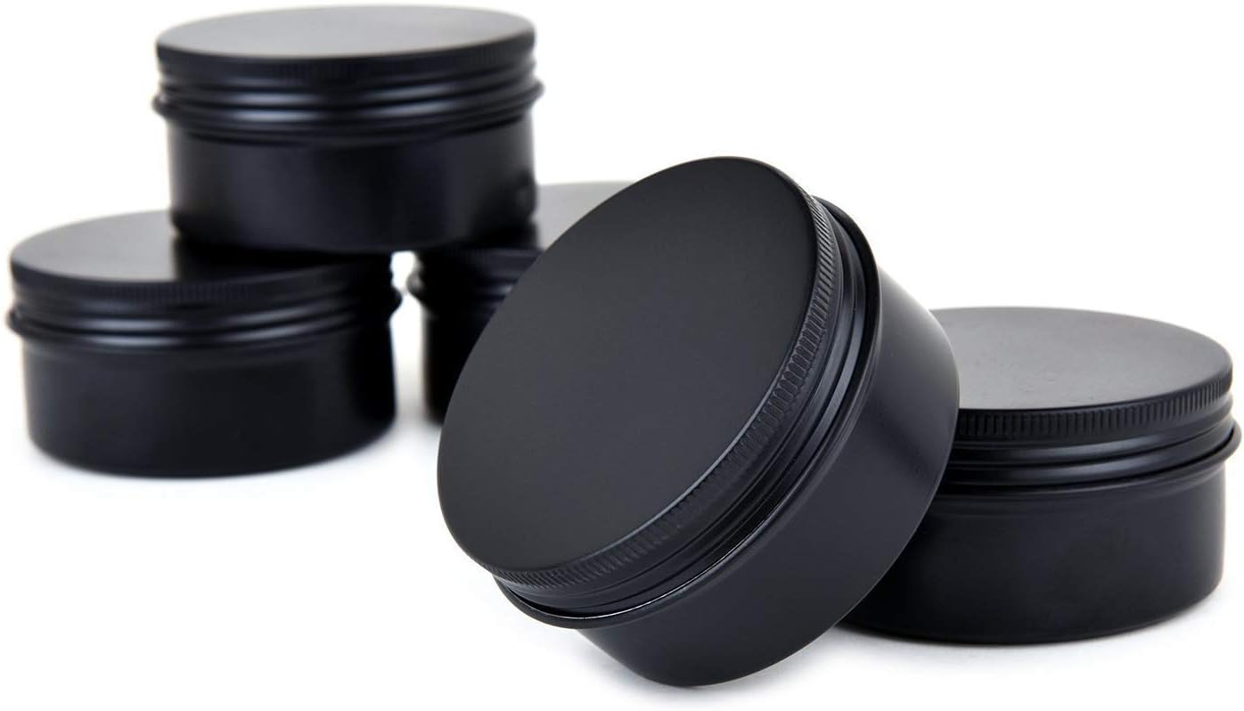 6 oz 12 Packs Black Round Aluminum Tin Cans Screw Top Metal Steel Tins Empty Slip Slide Cosmetic Sample Containers Storage Organization for Salve Crafts Spice Candles