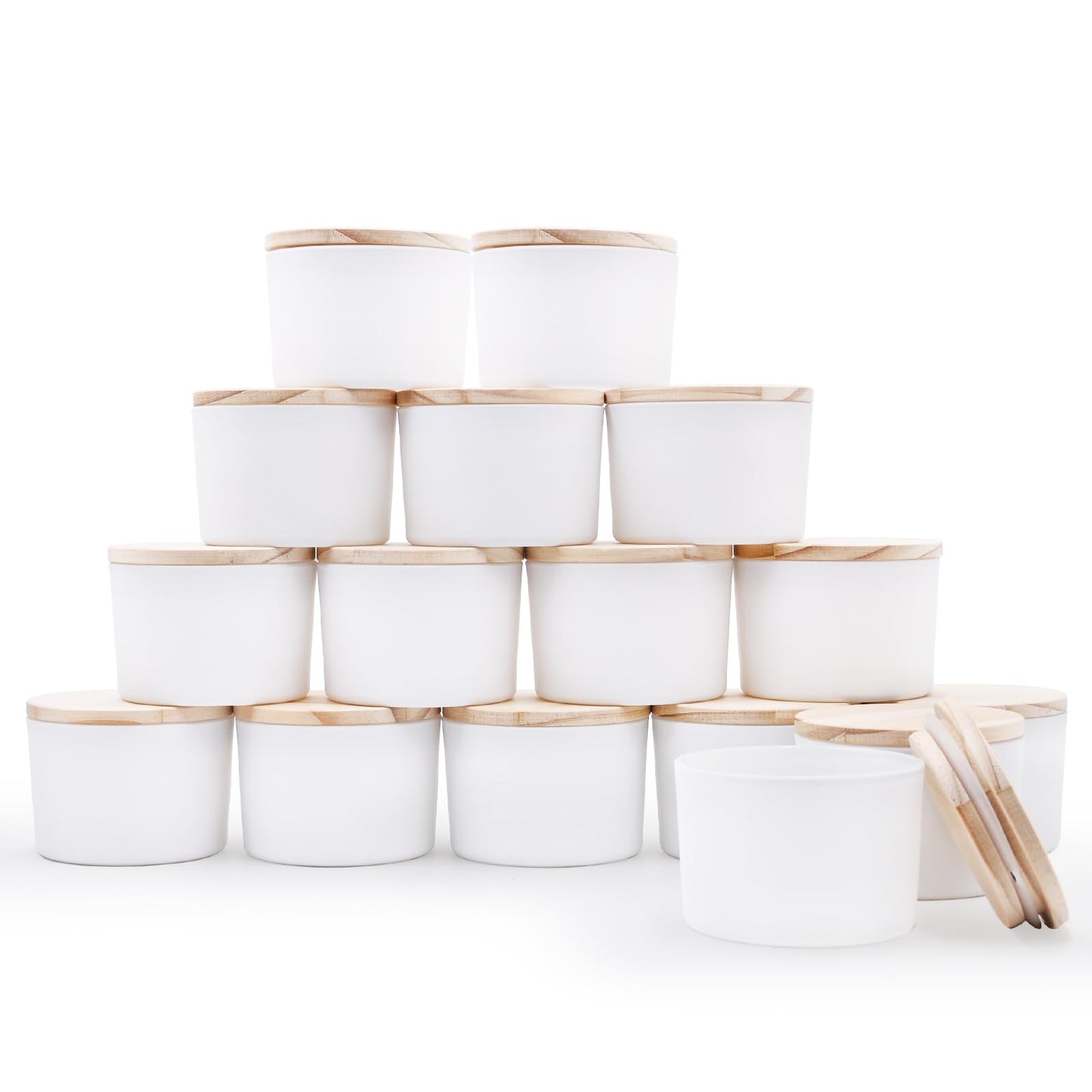 Thick Candle Jars for Making Candles 16 Pcs, 7 OZ Empty Jars with Wood Lids for Candle Making, Sample Container, Frosted White