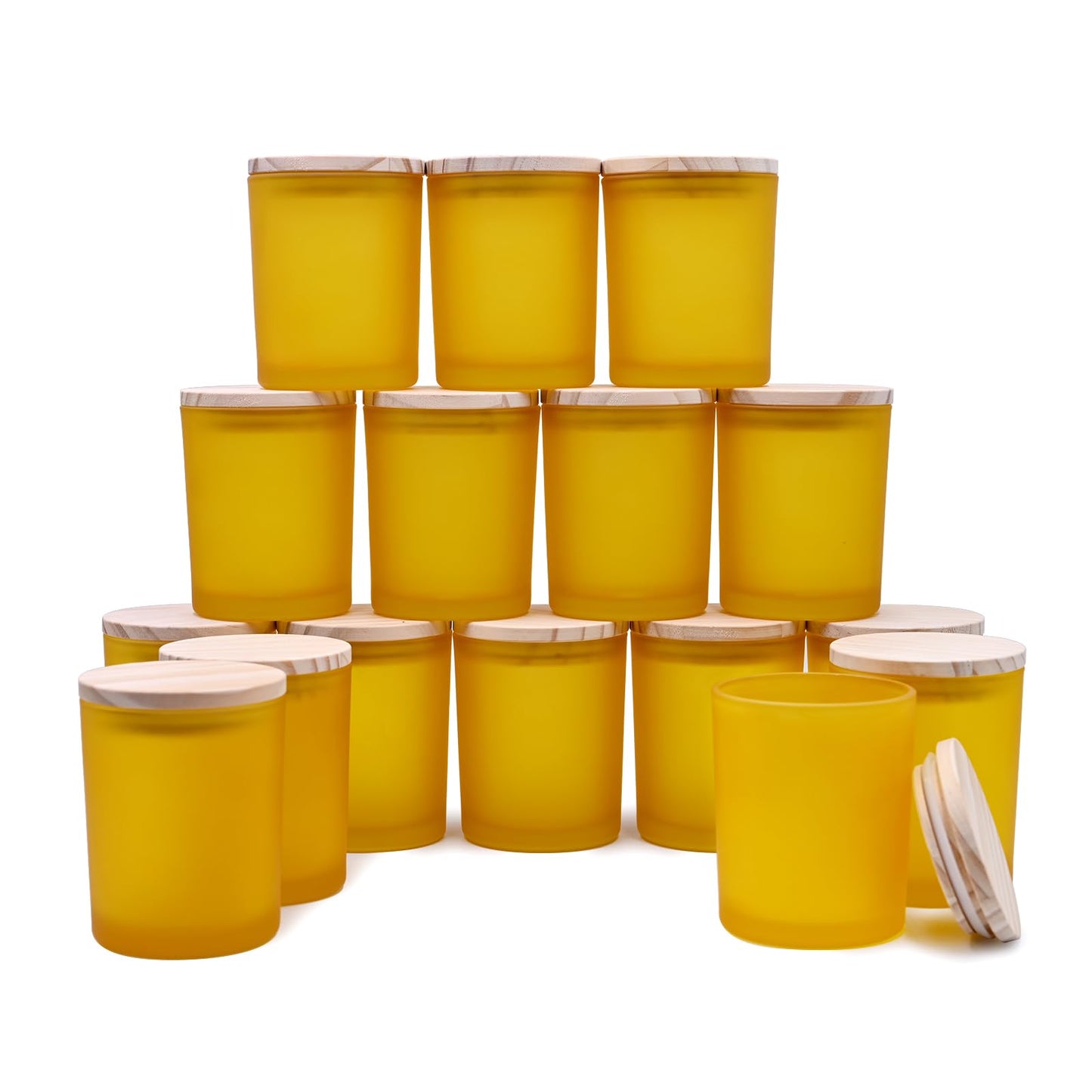 Thick Candle Jars for Making Candles 16 Pcs, 7 OZ Empty Jars with Wood Lids for Candle Making, Sample Container, Frosted White