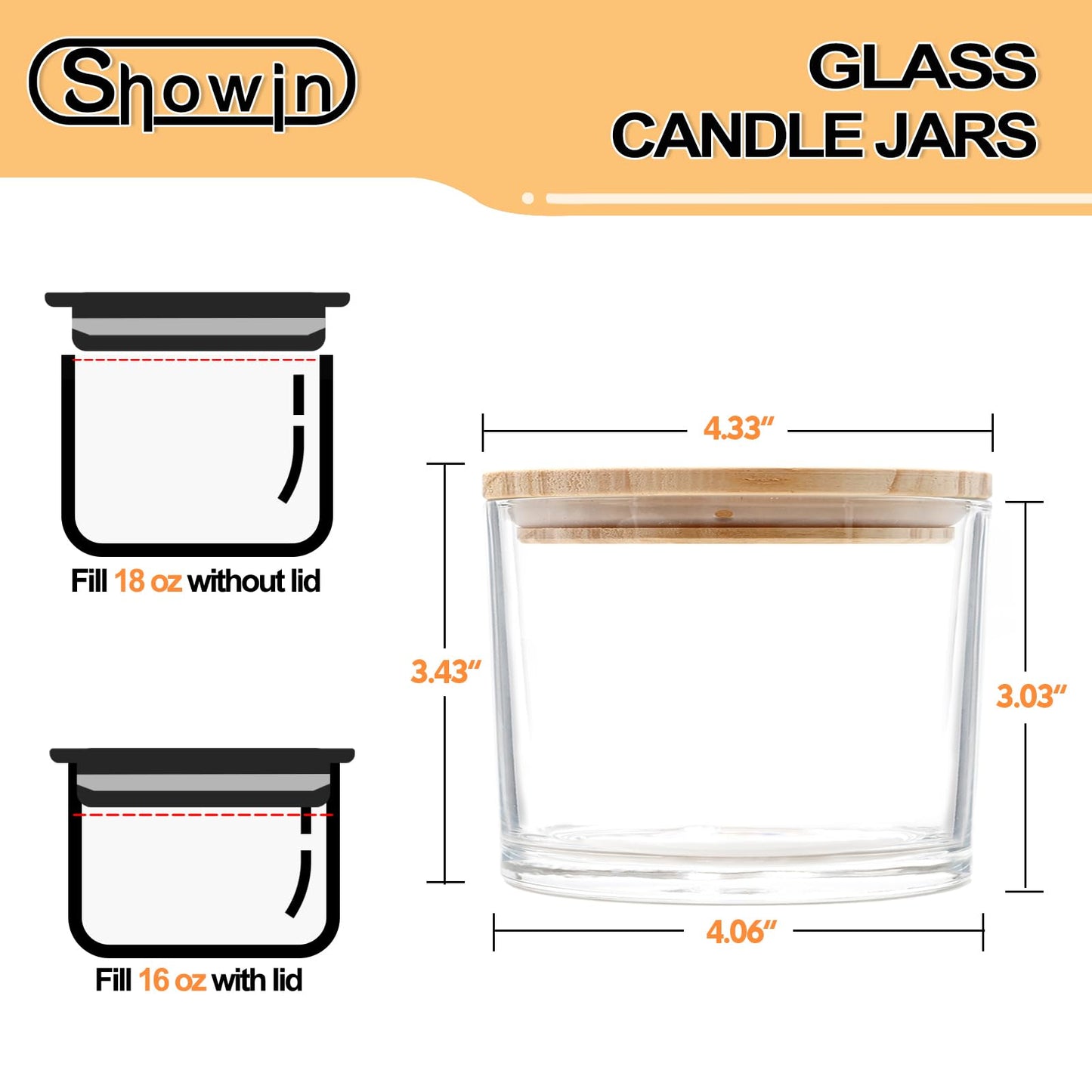 SHOWIN 18 OZ Thick Candle Jars for Making Candles 6 Pcs, Empty Jars with Wood Lids for Candle Making, Sample Container,Frosted White