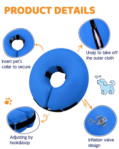 Supet Inflatable Dog Cone Collar Alternative After Surgery, Doggie Neck Donut Collar Recovery ECollar, Soft Dog Cone for Small Medium Large Dogs