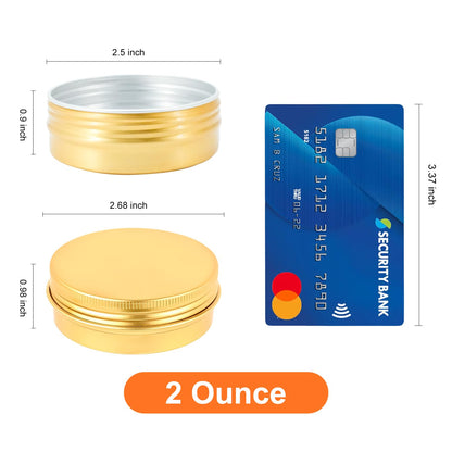 2oz 60ml Metal Storage Tins, Aluminum 2 oz Tins Jars Round Tin Containers, Empty Salve Jars Screw Top Tin Cans for Store Spices,Candies,Tea or Gift Giving,Gold(Pack of 14)
