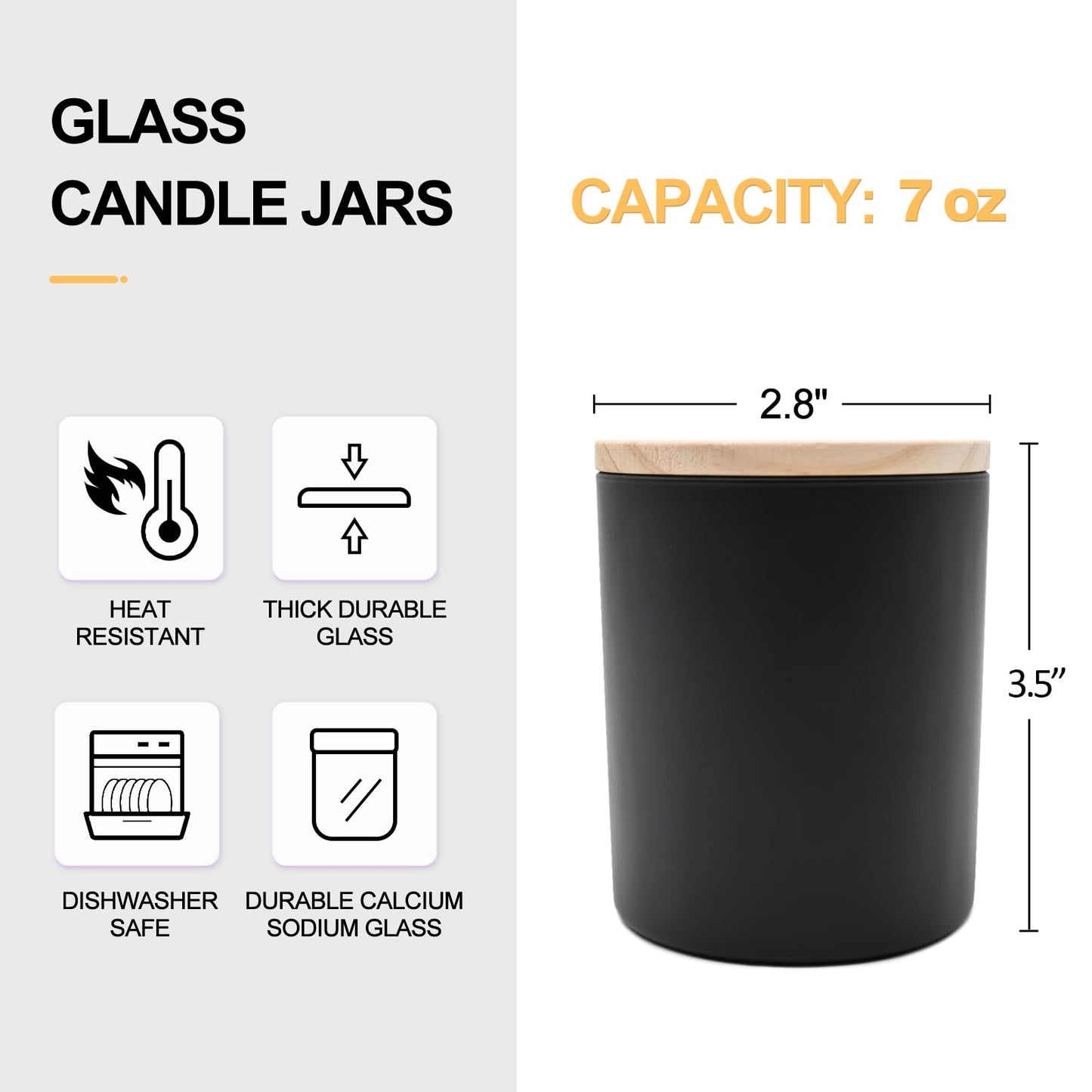 Thick Candle Jars for Making Candles 16 Pcs, 7 OZ Empty Jars with Wood Lids for Candle Making, Sample Container, Frosted White