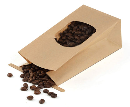 BagDream Bakery Bags with Window Small Kraft Paper Bags 100Pcs 3.54x2.36x6.7 Inches Tin Tie Tab Lock Bags Brown Window Bags Cookie Bags Coffee Bags Treat Bags