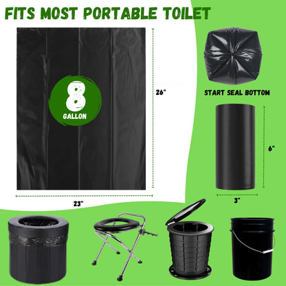 Portable Camping Waste Toilet Bags, 8 Gallon Black Can Liner for Travel, Camping and Outdoor Getaways (120 Count)