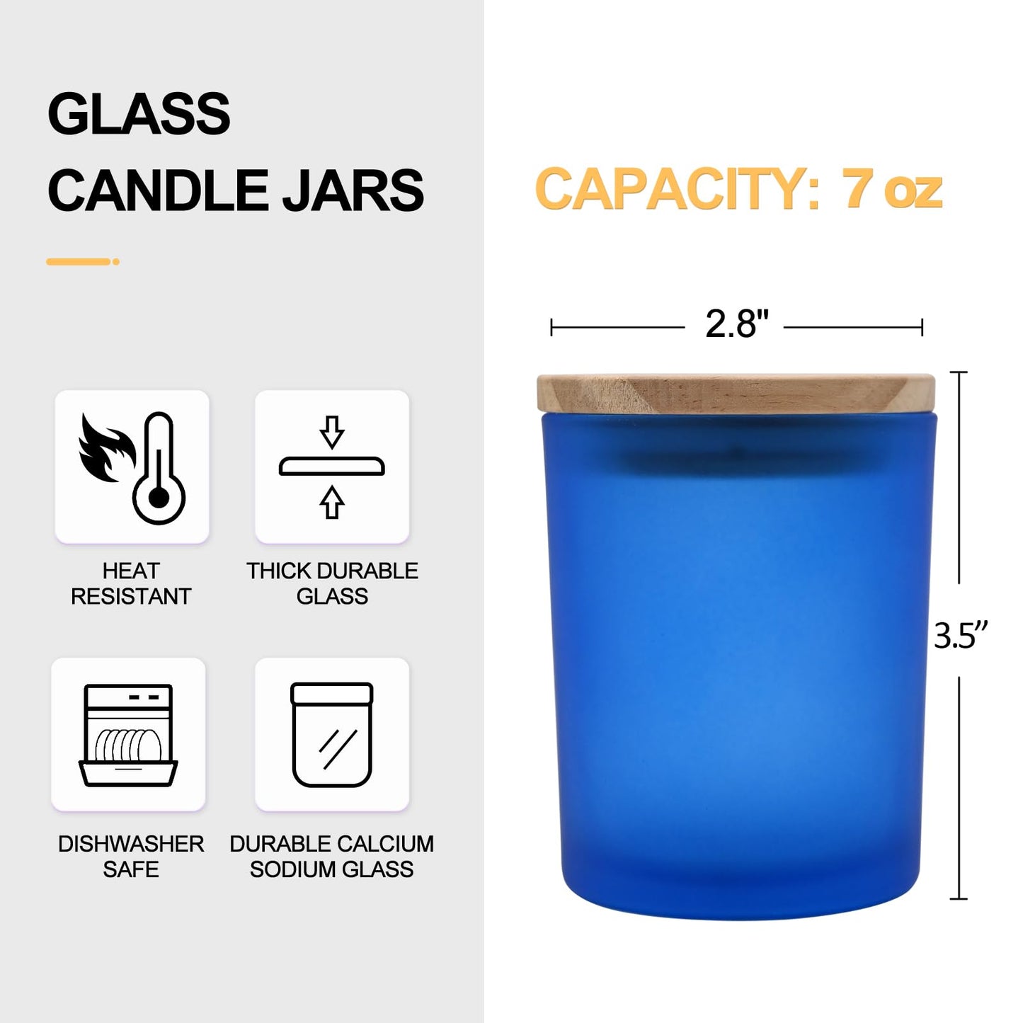 Thick Candle Jars for Making Candles 16 Pcs, 7 OZ Empty Jars with Wood Lids for Candle Making, Sample Container, Frosted White